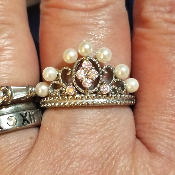 Vintage Pink Sapphire Seed Pearl Crown Ring - Picture 7 of 7